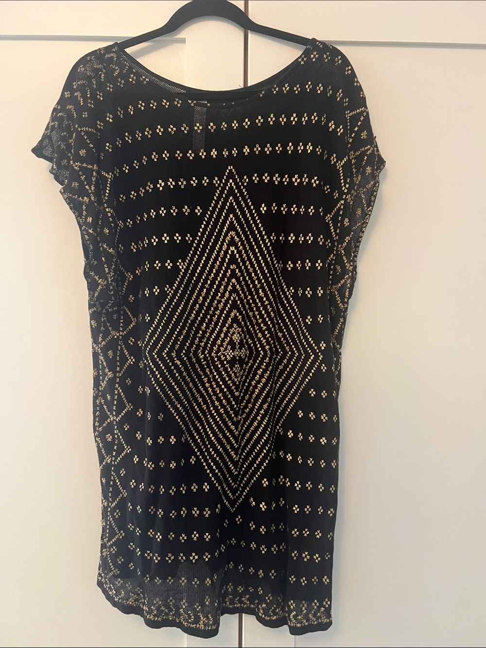 Free People Black and Gold Beaded Swim Coverup